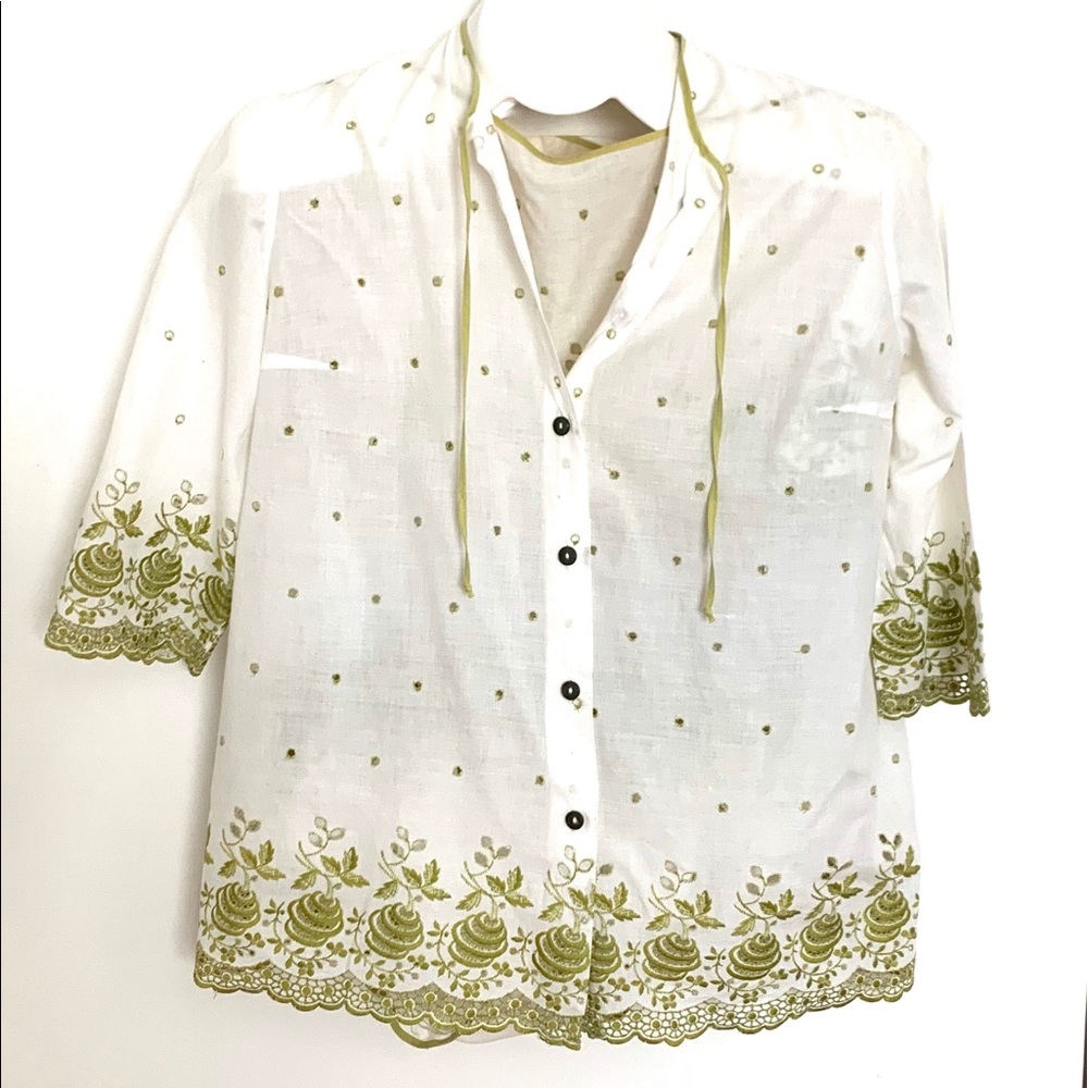 Vintage 3-Peice Pajamas Set Green/White GUC